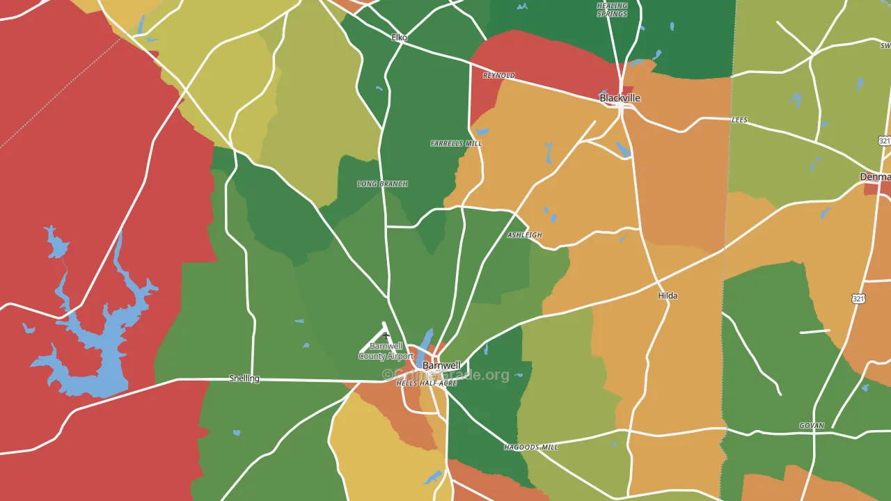 Barnwell County, SC Map of Drug-Related Crime Rates