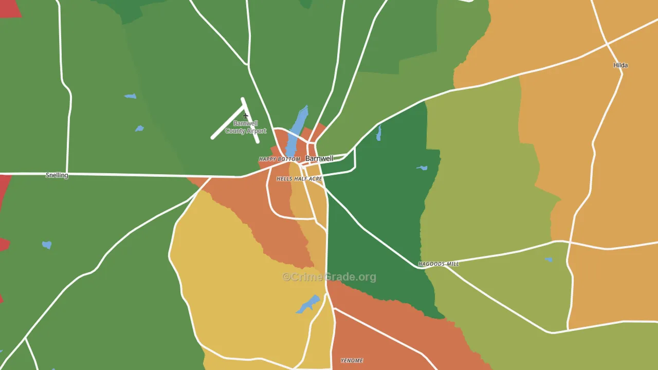 Barnwell, SC Map of Drug-Related Crime Rates