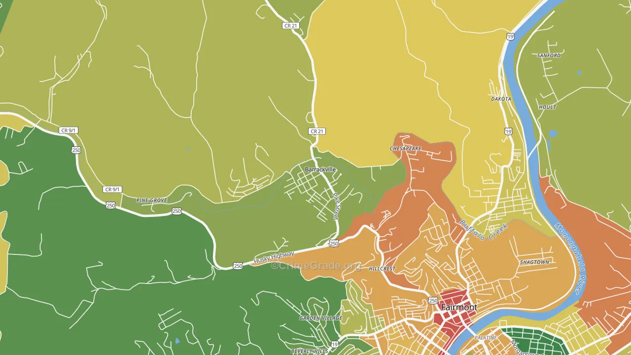 Barrackville, WV Map of Drug-Related Crime Rates