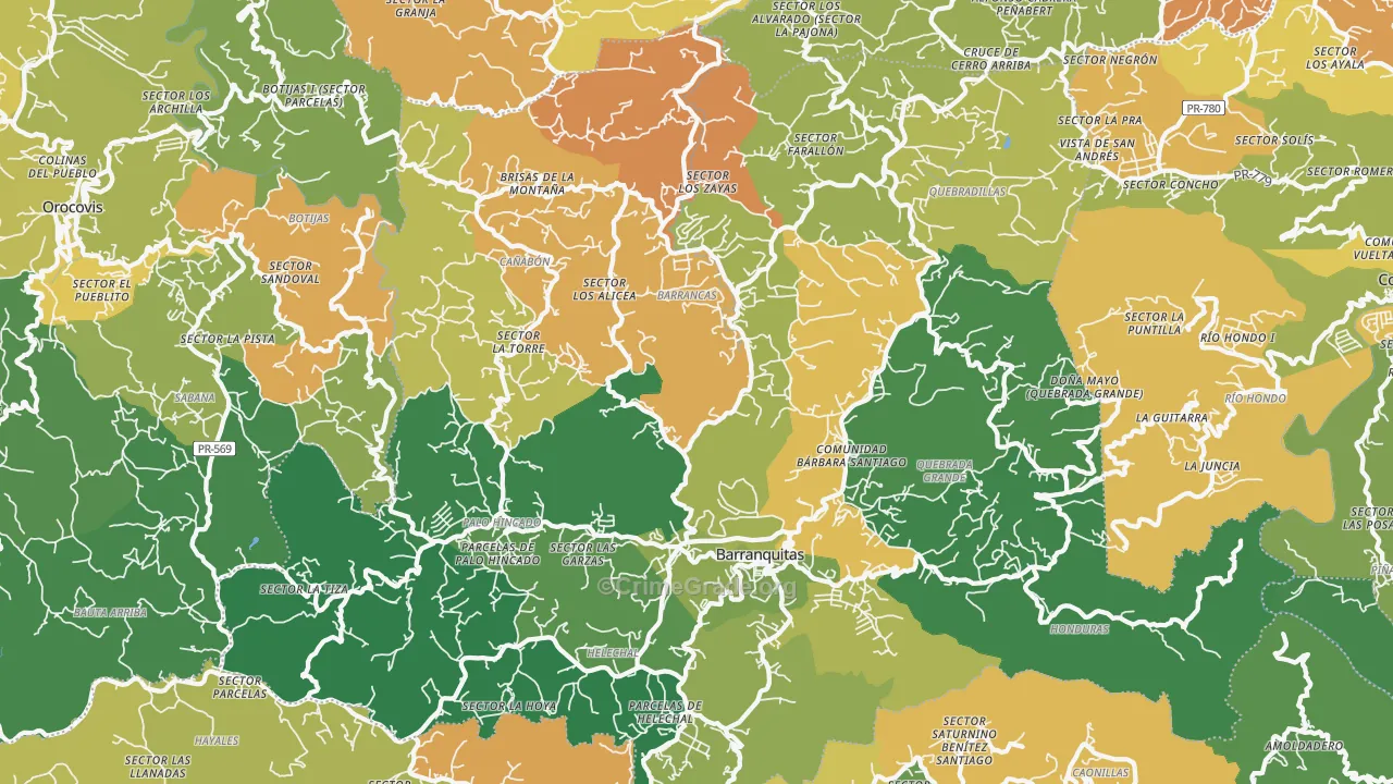 Barranquitas, PR Map of Drug-Related Crime Rates