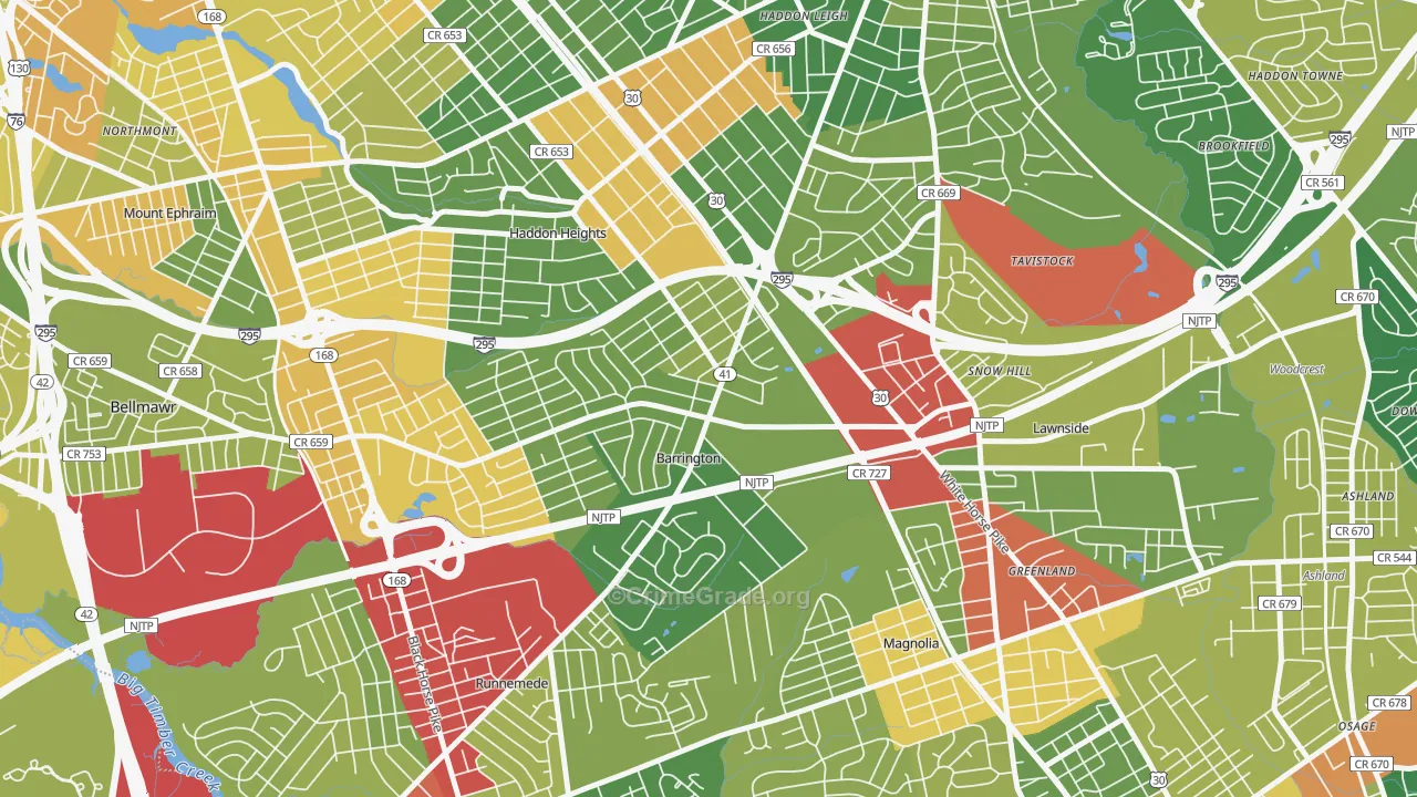 Barrington, NJ Map of Drug-Related Crime Rates