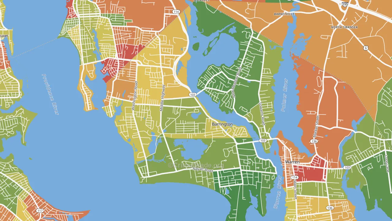 Barrington, RI Map of Drug-Related Crime Rates
