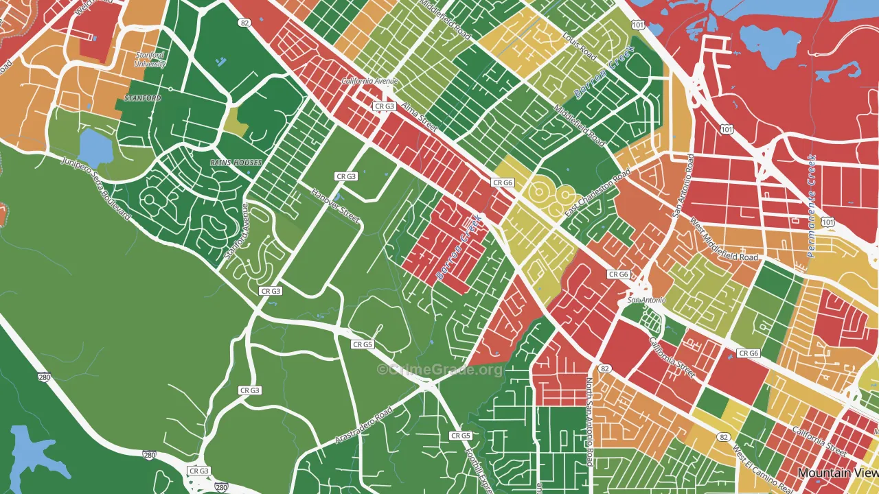 Barron Park, Palo Alto, CA Map of Drug-Related Crime Rates