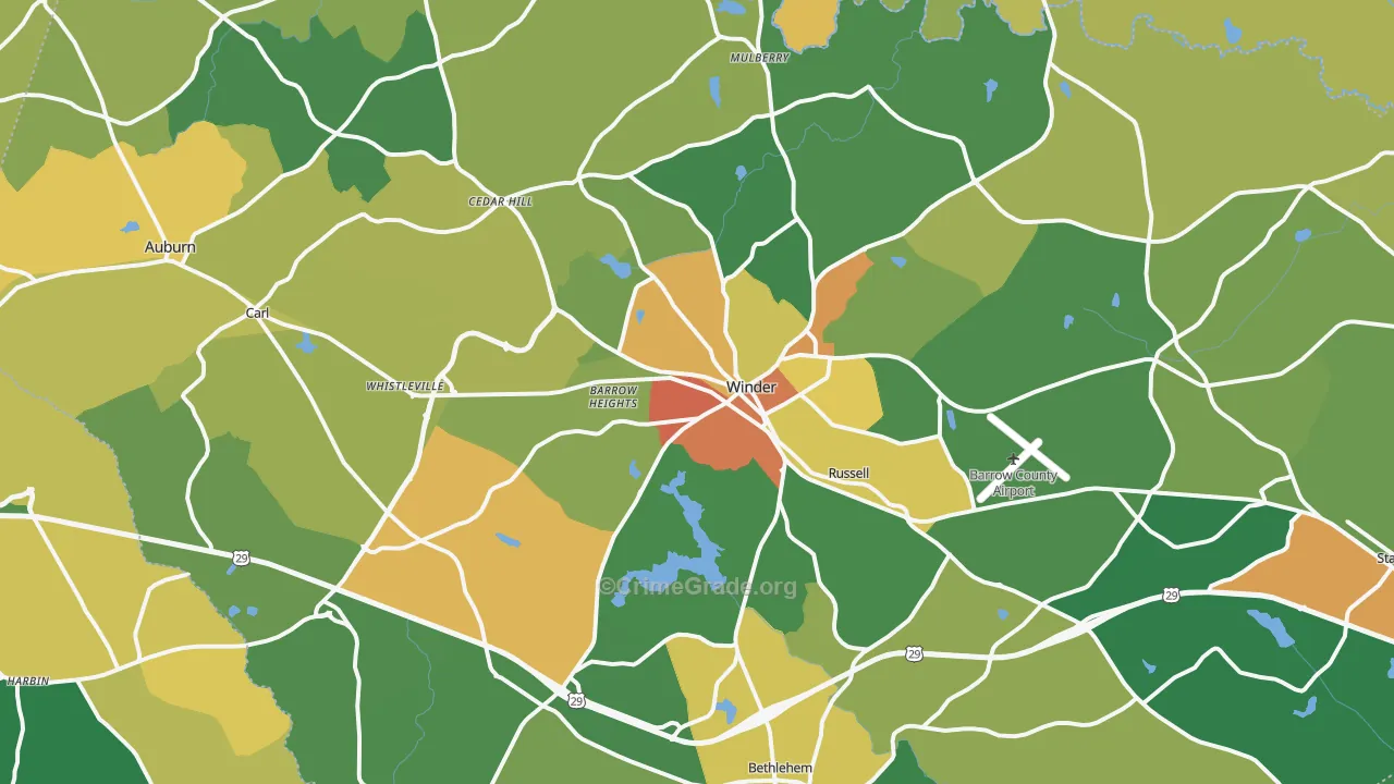 Barrow County, GA Map of Drug-Related Crime Rates