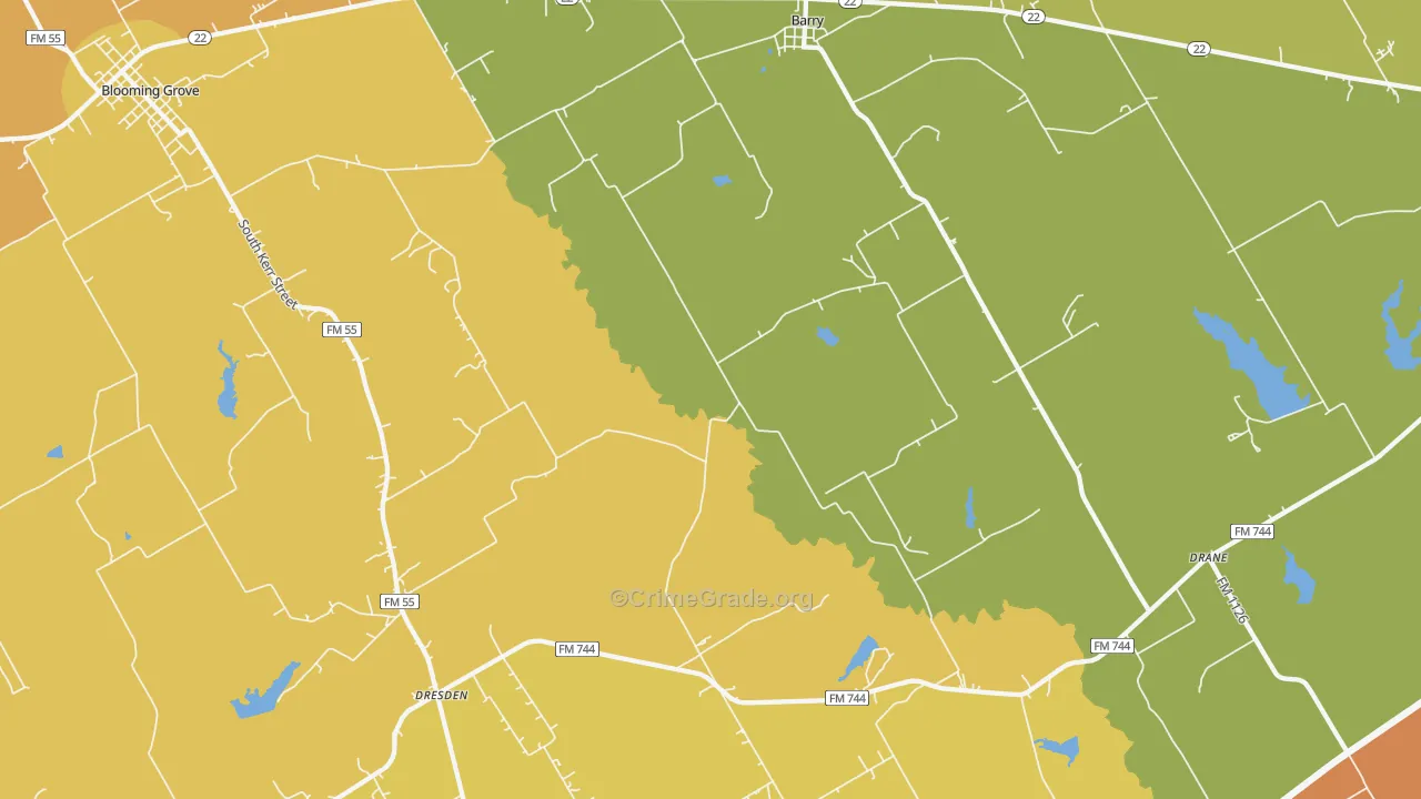 Barry, TX Map of Drug-Related Crime Rates