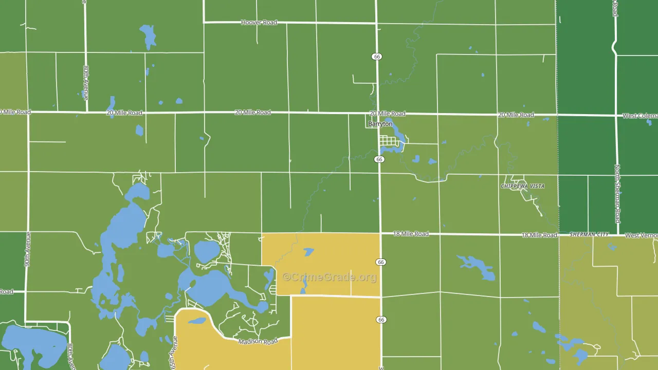 Barryton, MI Map of Drug-Related Crime Rates