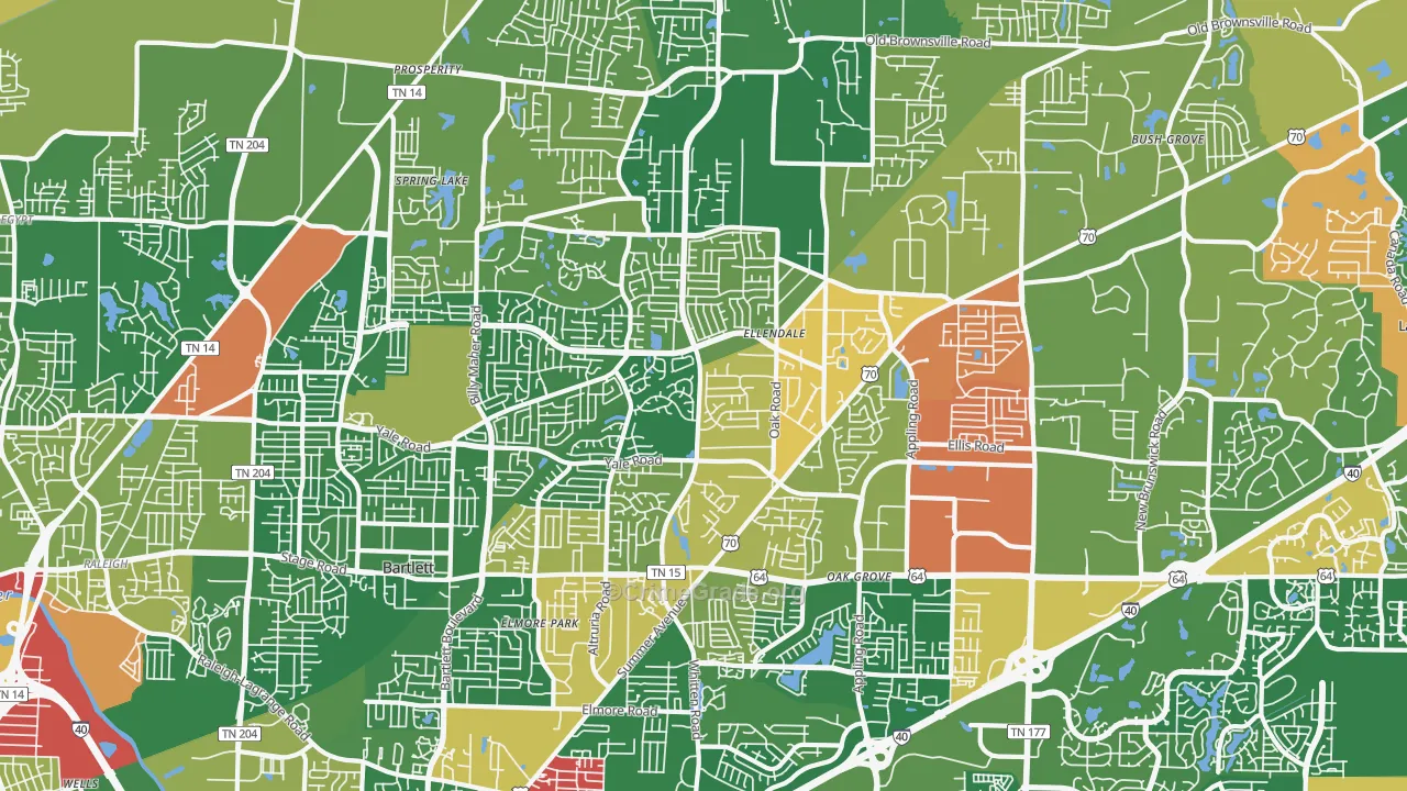 Bartlett, TN Map of Drug-Related Crime Rates