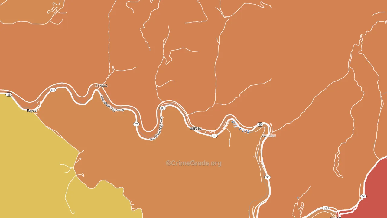 Bartley, WV Map of Drug-Related Crime Rates