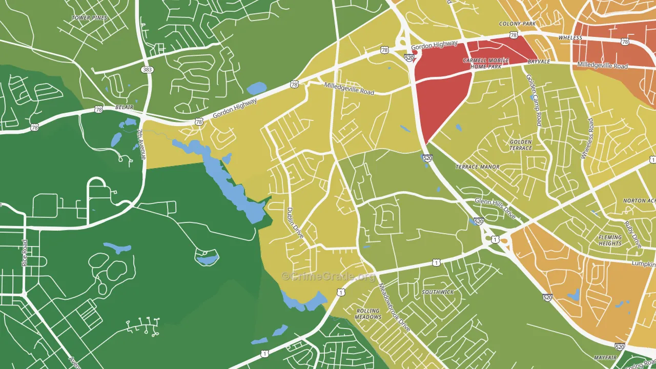 Barton Chapel, Augusta, GA Map of Drug-Related Crime Rates