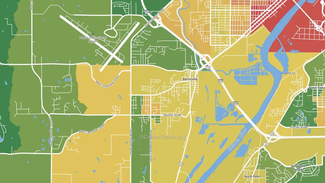 Bartonville, IL Map of Drug-Related Crime Rates