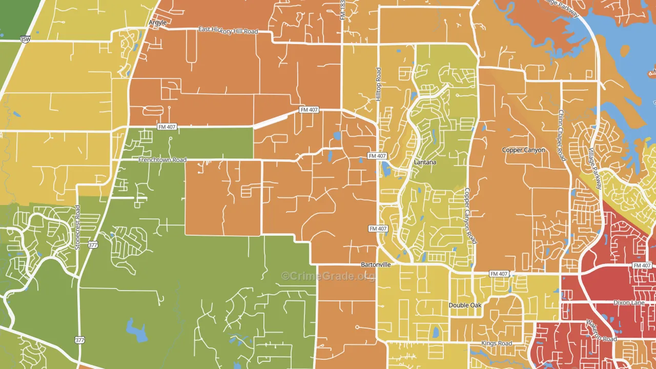 Bartonville, TX Map of Drug-Related Crime Rates