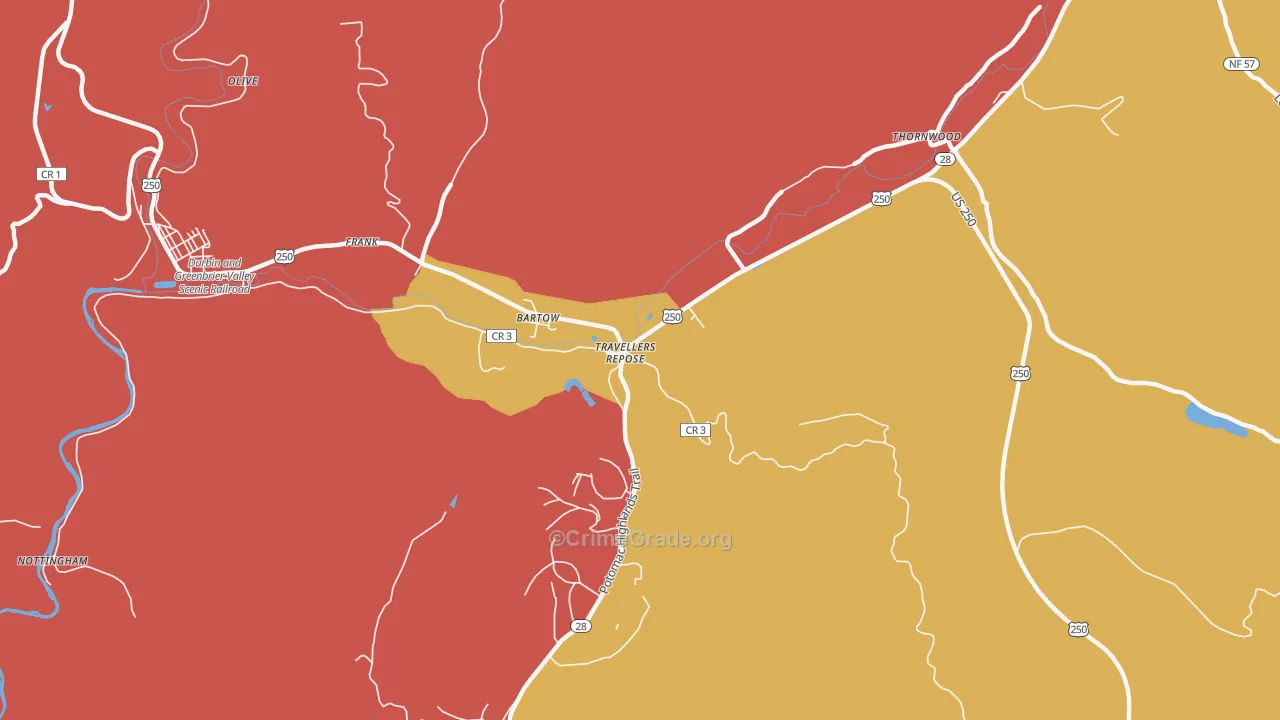 Bartow, WV Map of Drug-Related Crime Rates