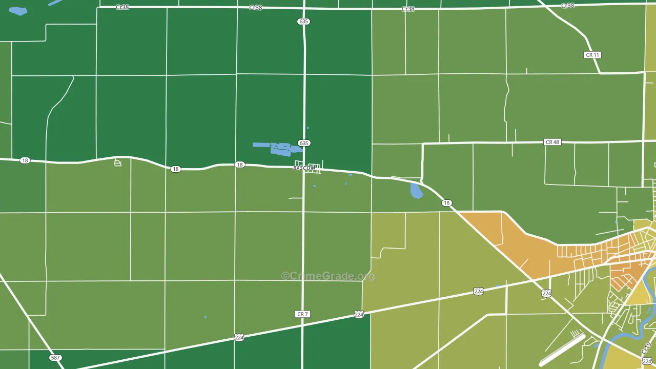 Bascom, OH Map of Drug-Related Crime Rates