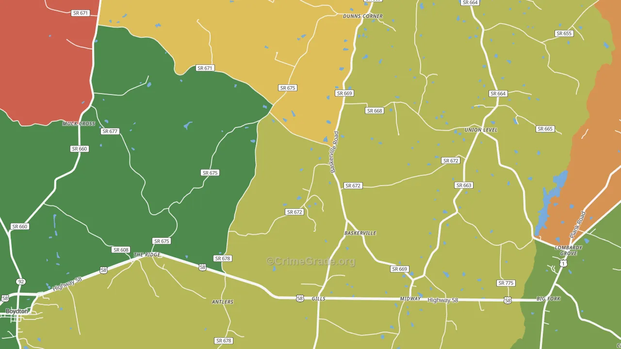 Baskerville, VA Map of Drug-Related Crime Rates