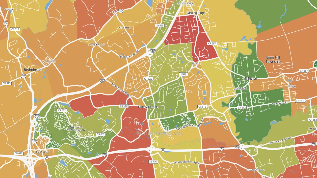 Basking Ridge, NJ Map of Drug-Related Crime Rates