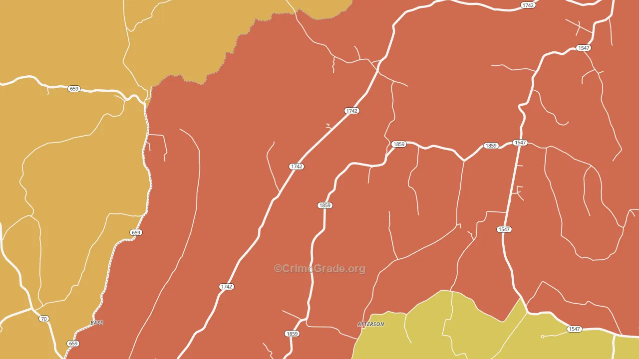 Bass, KY Map of Drug-Related Crime Rates