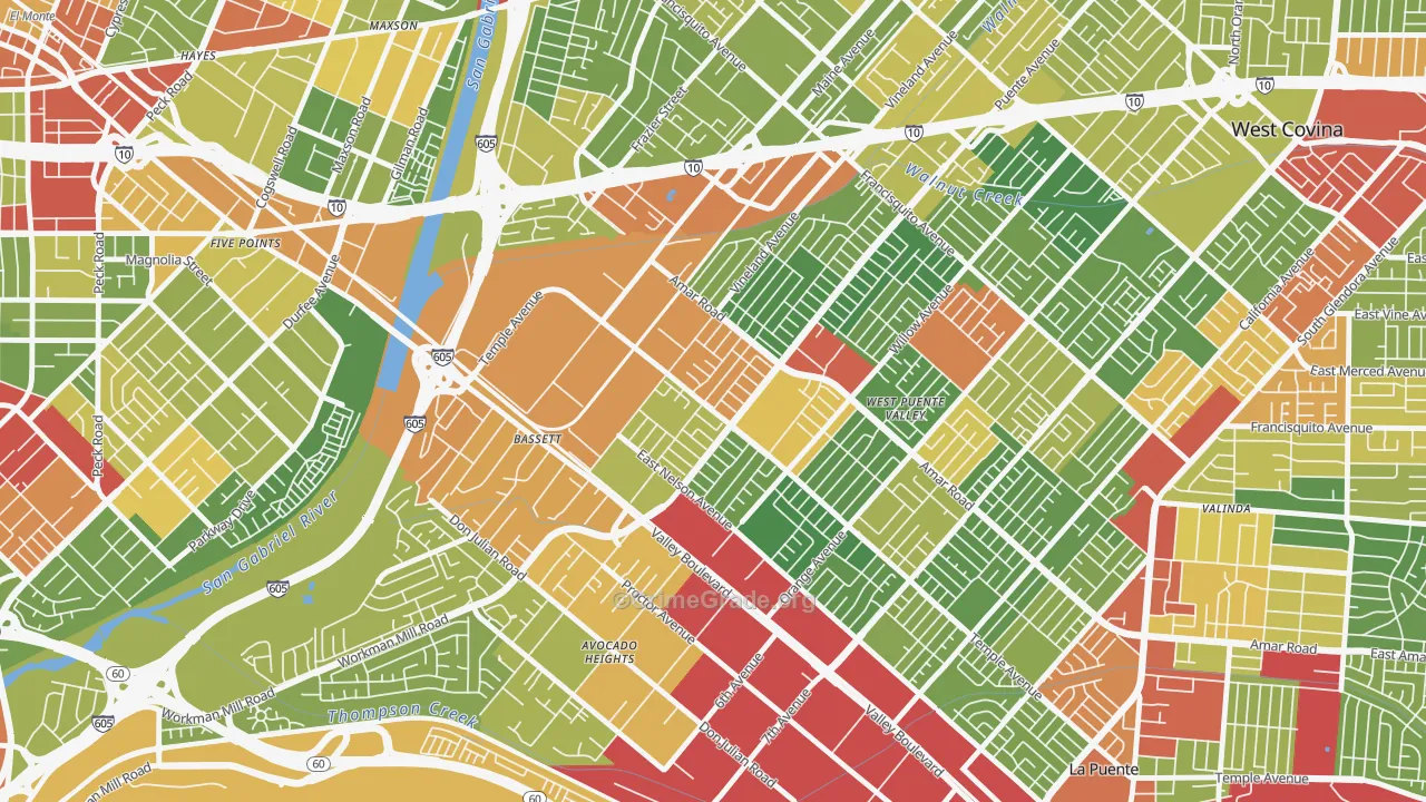 Bassett, West Puente Valley, CA Map of Drug-Related Crime Rates