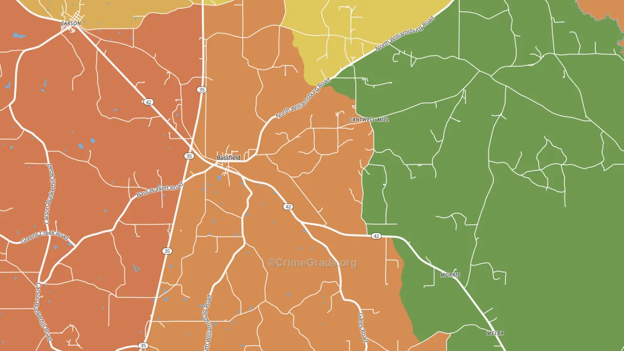 Bassfield, MS Map of Drug-Related Crime Rates