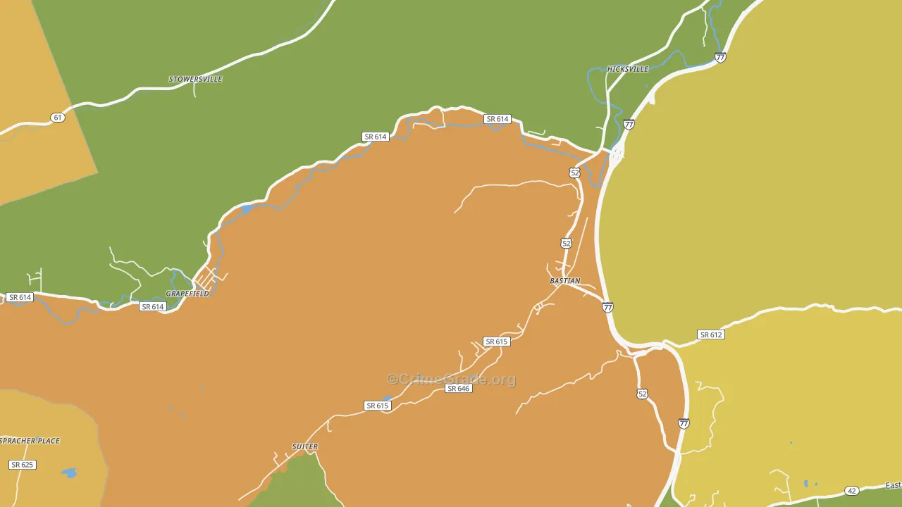 Bastian, VA Map of Drug-Related Crime Rates