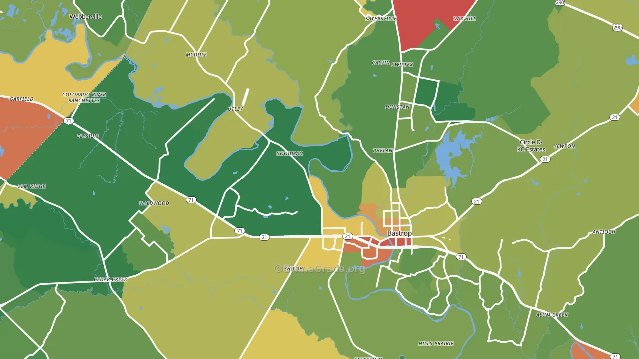 Bastrop County, TX Map of Drug-Related Crime Rates