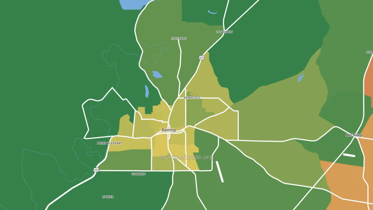 Bastrop, LA Map of Drug-Related Crime Rates