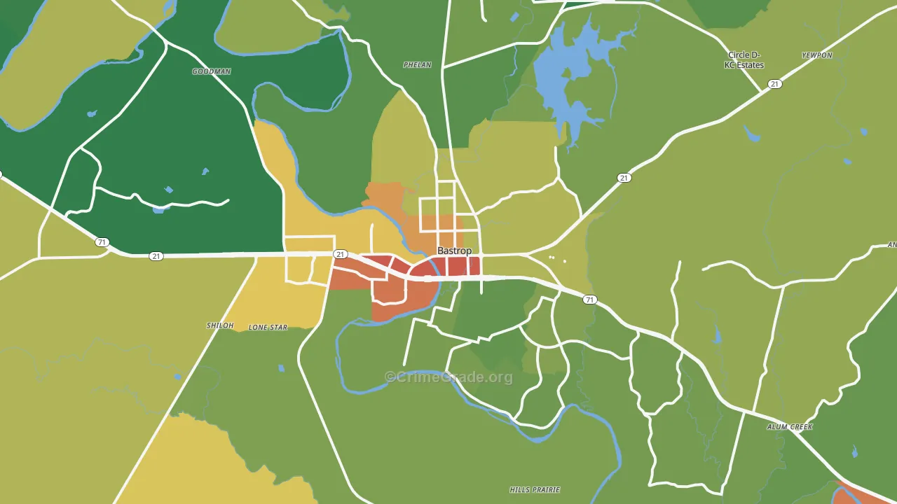 Bastrop, TX Map of Drug-Related Crime Rates