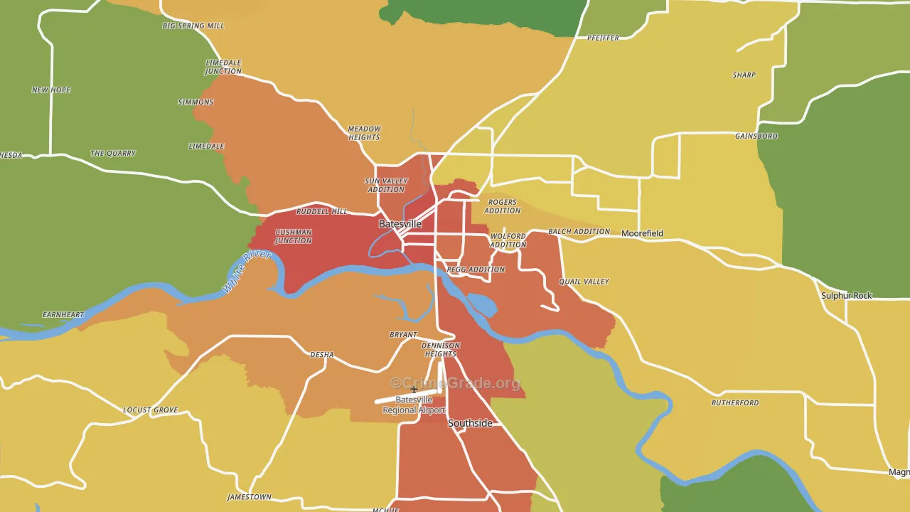 Batesville, AR Map of Drug-Related Crime Rates