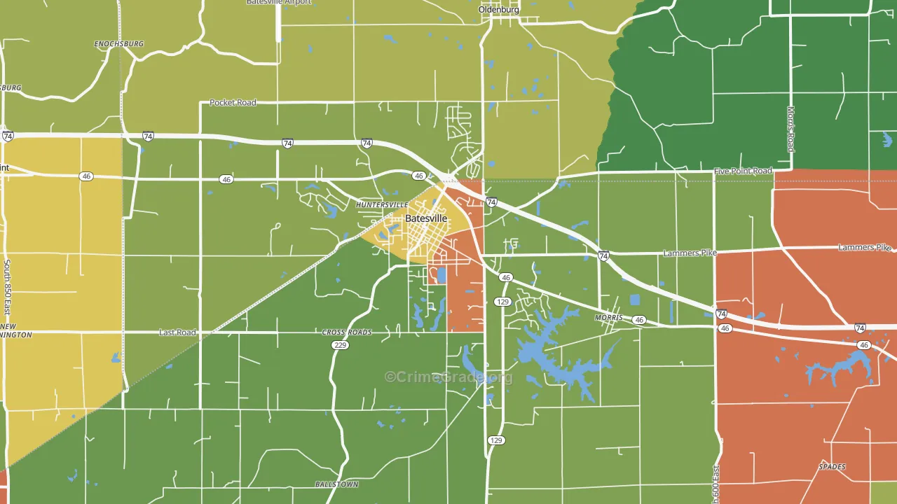 Batesville, IN Map of Drug-Related Crime Rates