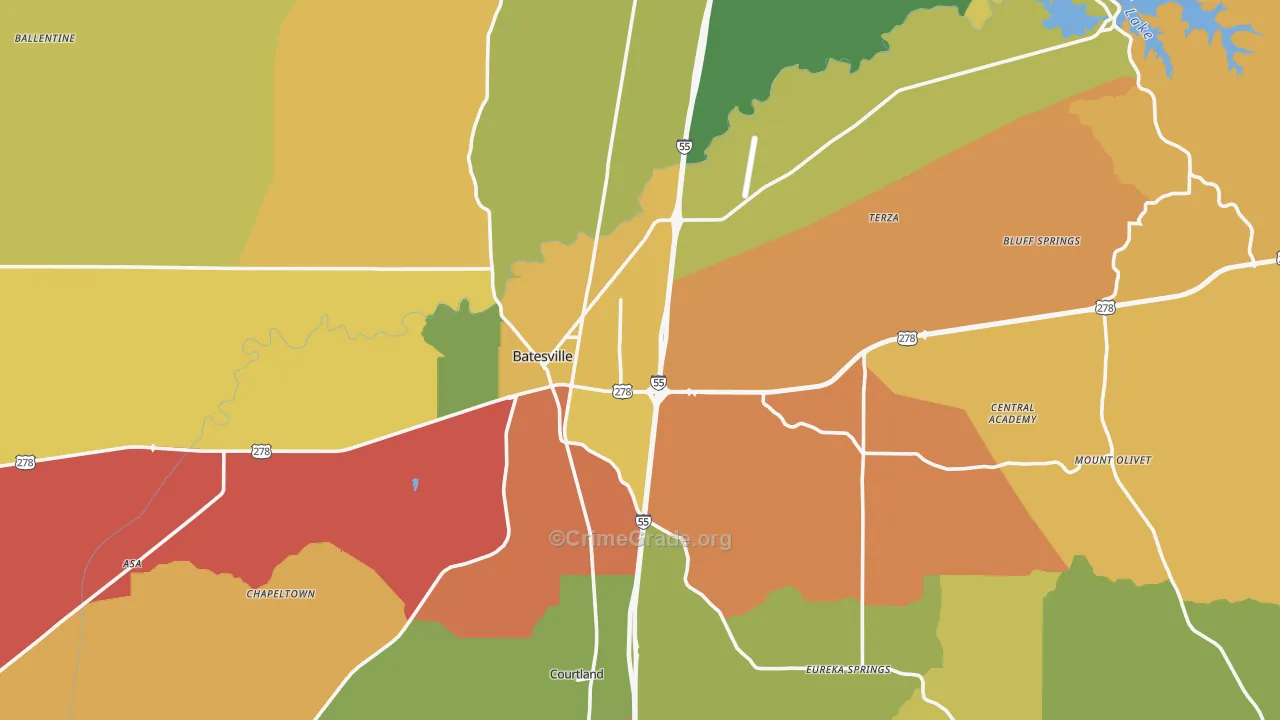 Batesville, MS Map of Drug-Related Crime Rates