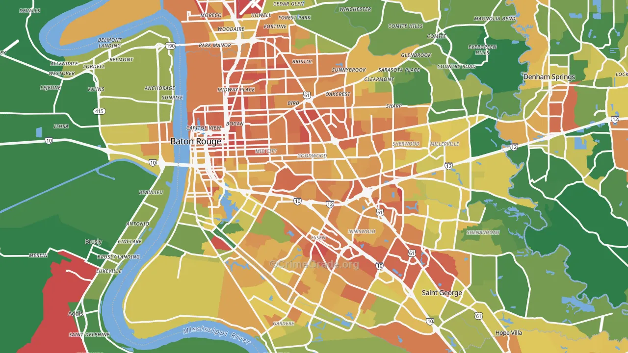 Baton Rouge, LA Map of Drug-Related Crime Rates