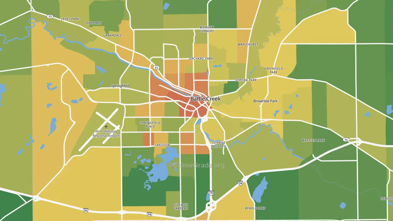 Battle Creek, MI Map of Drug-Related Crime Rates