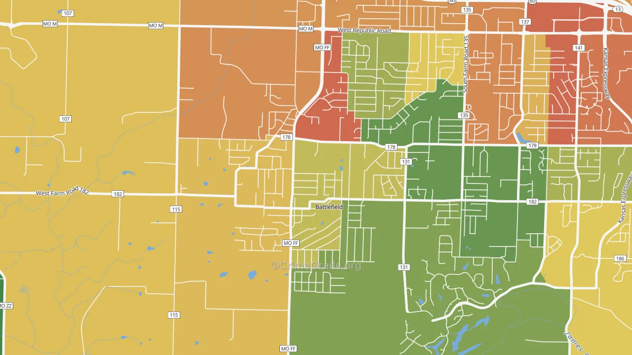 Battlefield, MO Map of Drug-Related Crime Rates
