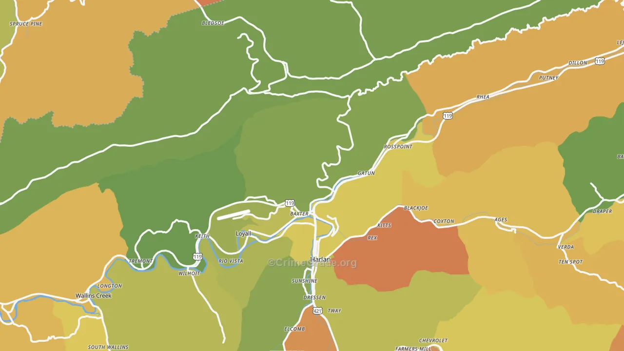 Baxter, KY Map of Drug-Related Crime Rates