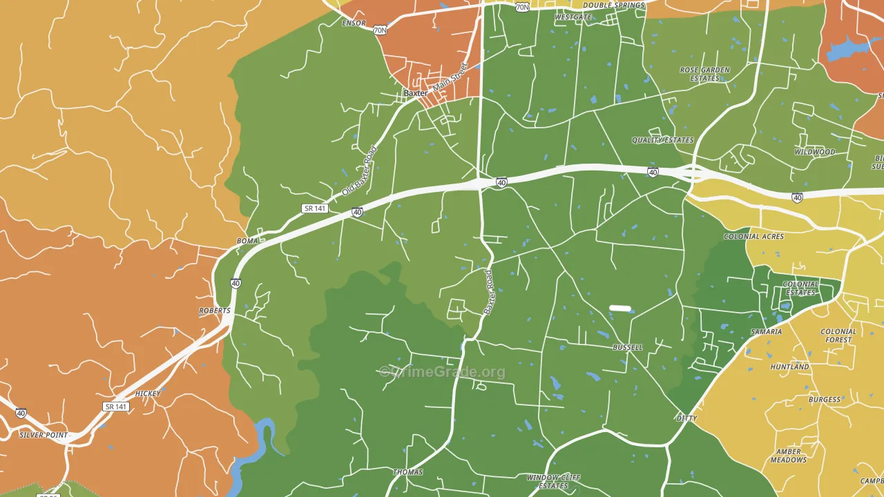 Baxter, TN Map of Drug-Related Crime Rates