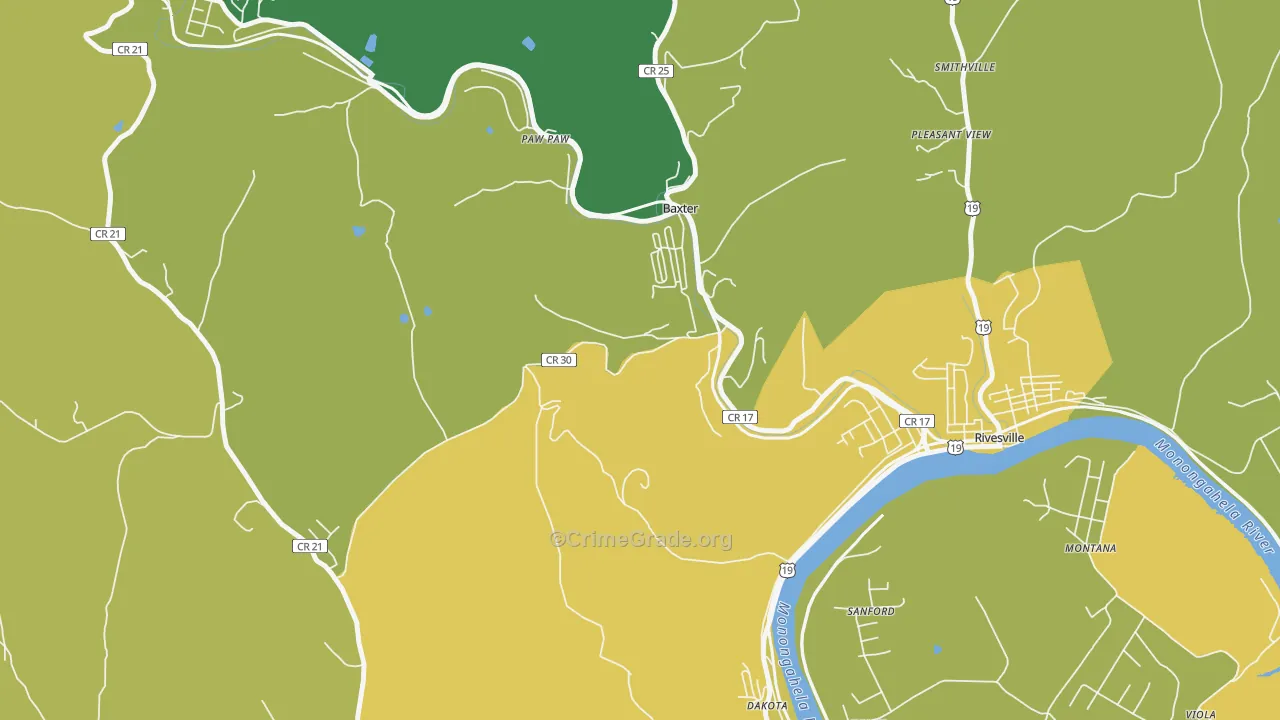 Baxter, WV Map of Drug-Related Crime Rates