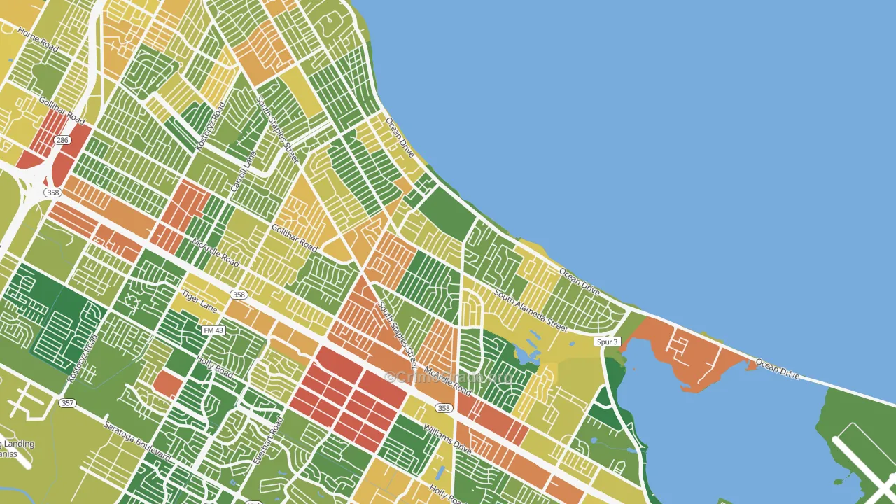 Bay Area, Corpus Christi, TX Map of Drug-Related Crime Rates