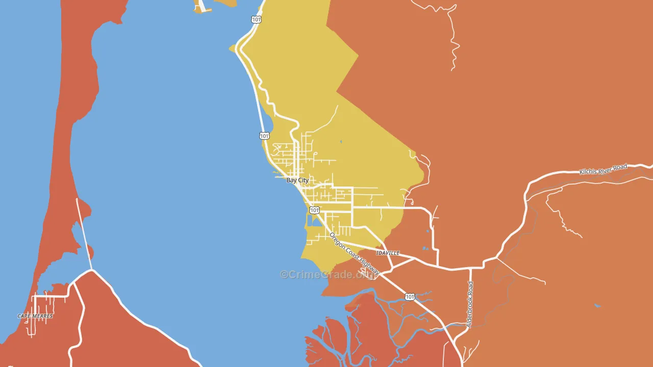 Bay City, OR Map of Drug-Related Crime Rates