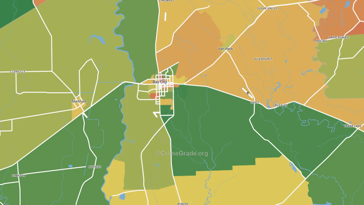 Bay City, TX Map of Drug-Related Crime Rates