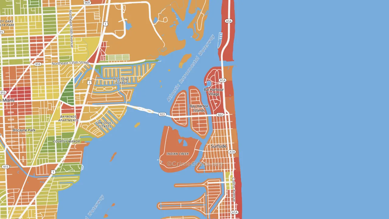 Bay Harbor Islands, FL Map of Drug-Related Crime Rates