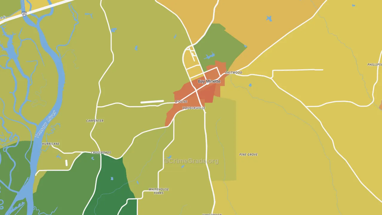Bay Minette, AL Map of Drug-Related Crime Rates