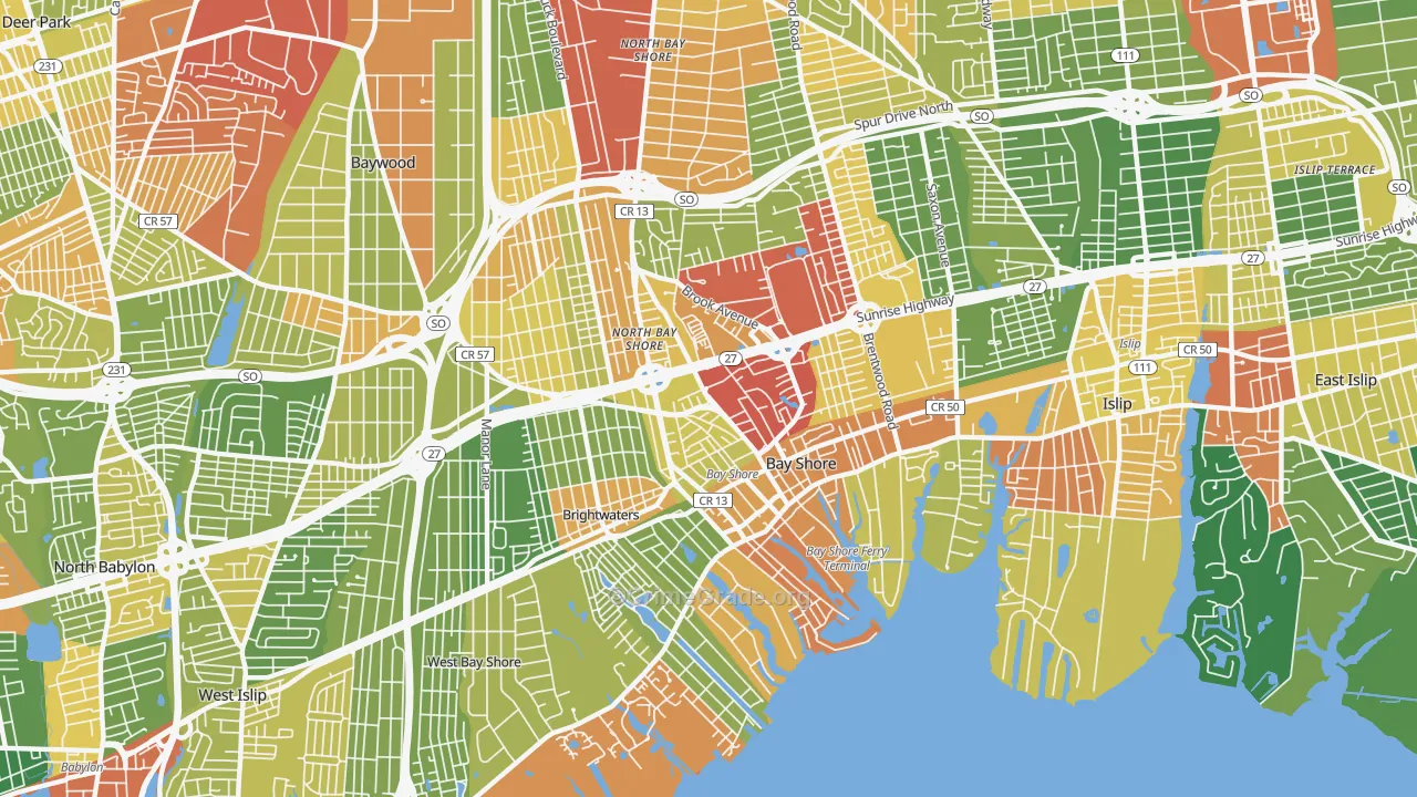 Bay Shore, NY Map of Drug-Related Crime Rates