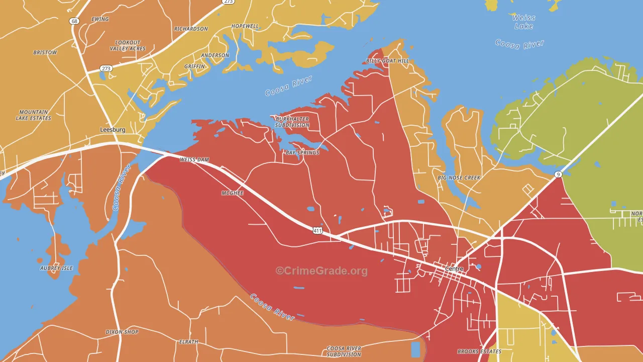 Bay Springs, AL Map of Drug-Related Crime Rates