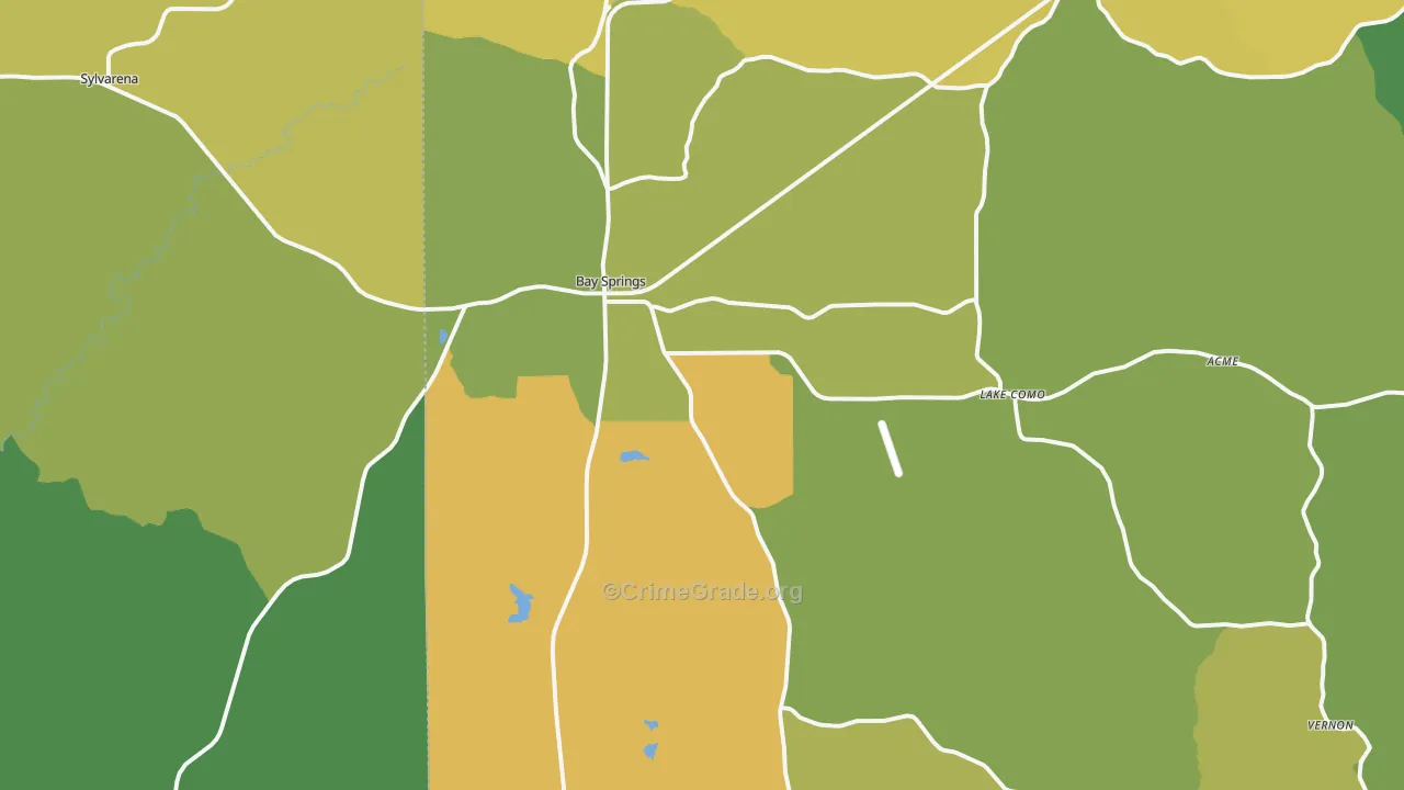 Bay Springs, MS Map of Drug-Related Crime Rates