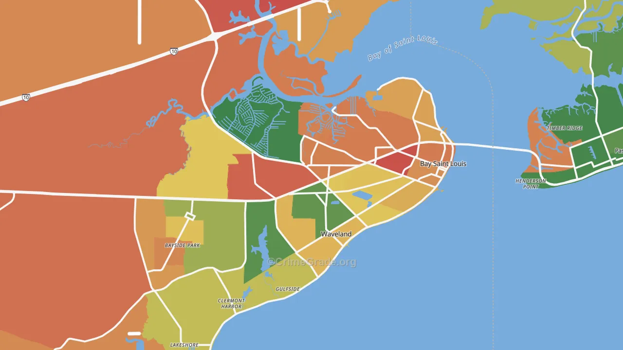 Bay St. Louis, MS Map of Drug-Related Crime Rates