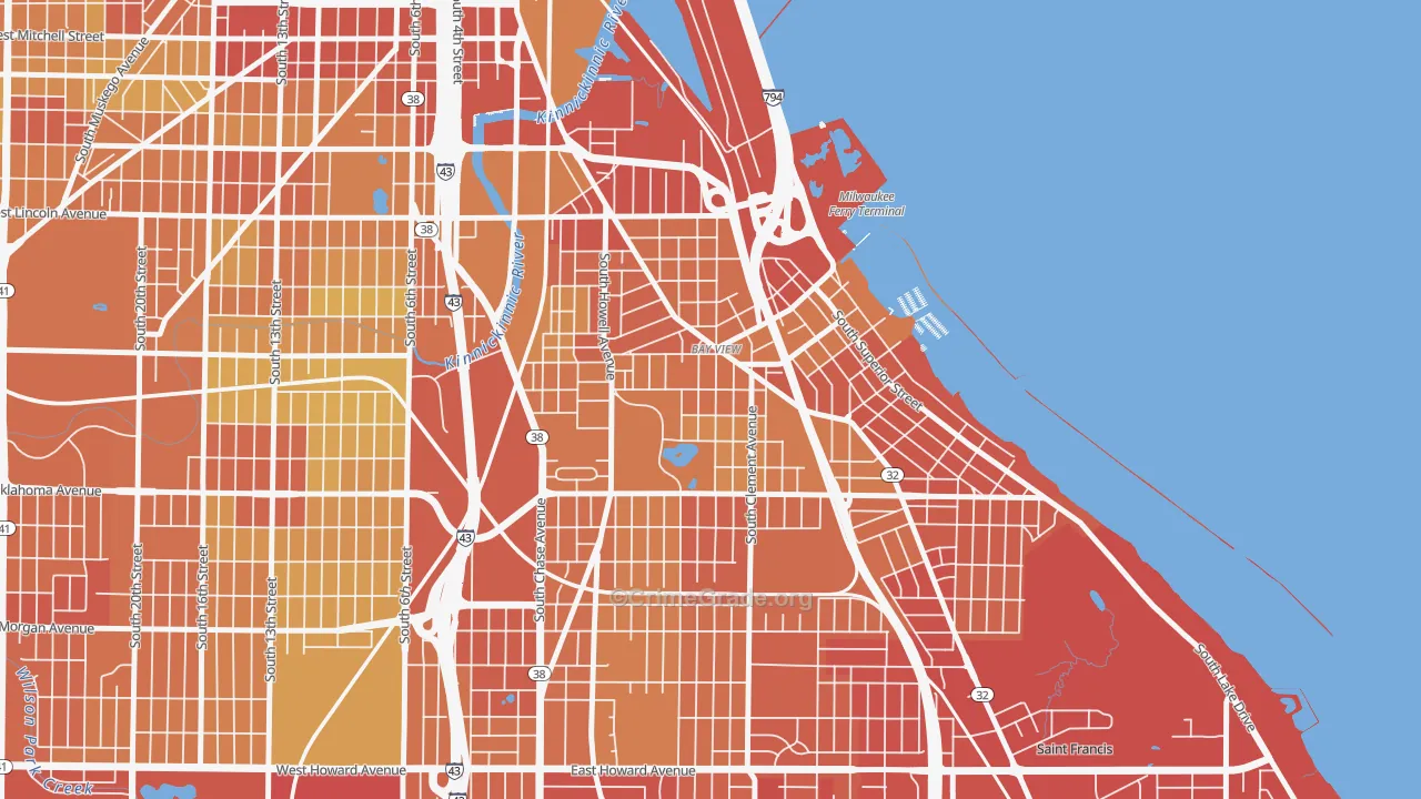 Bay View, Milwaukee, WI Map of Drug-Related Crime Rates