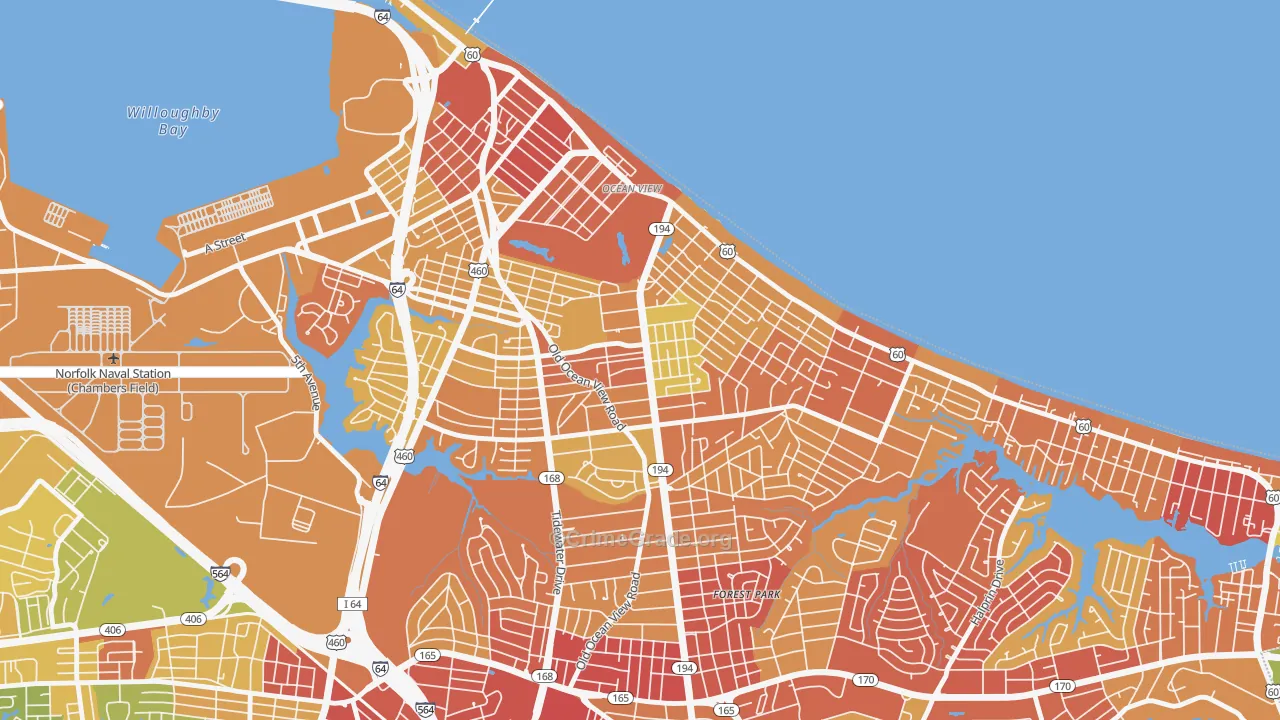 Bay View, Norfolk, VA Map of Drug-Related Crime Rates