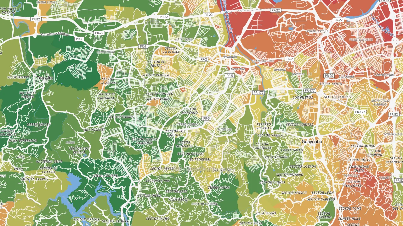 Bayamon Municipio, PR Map of Drug-Related Crime Rates