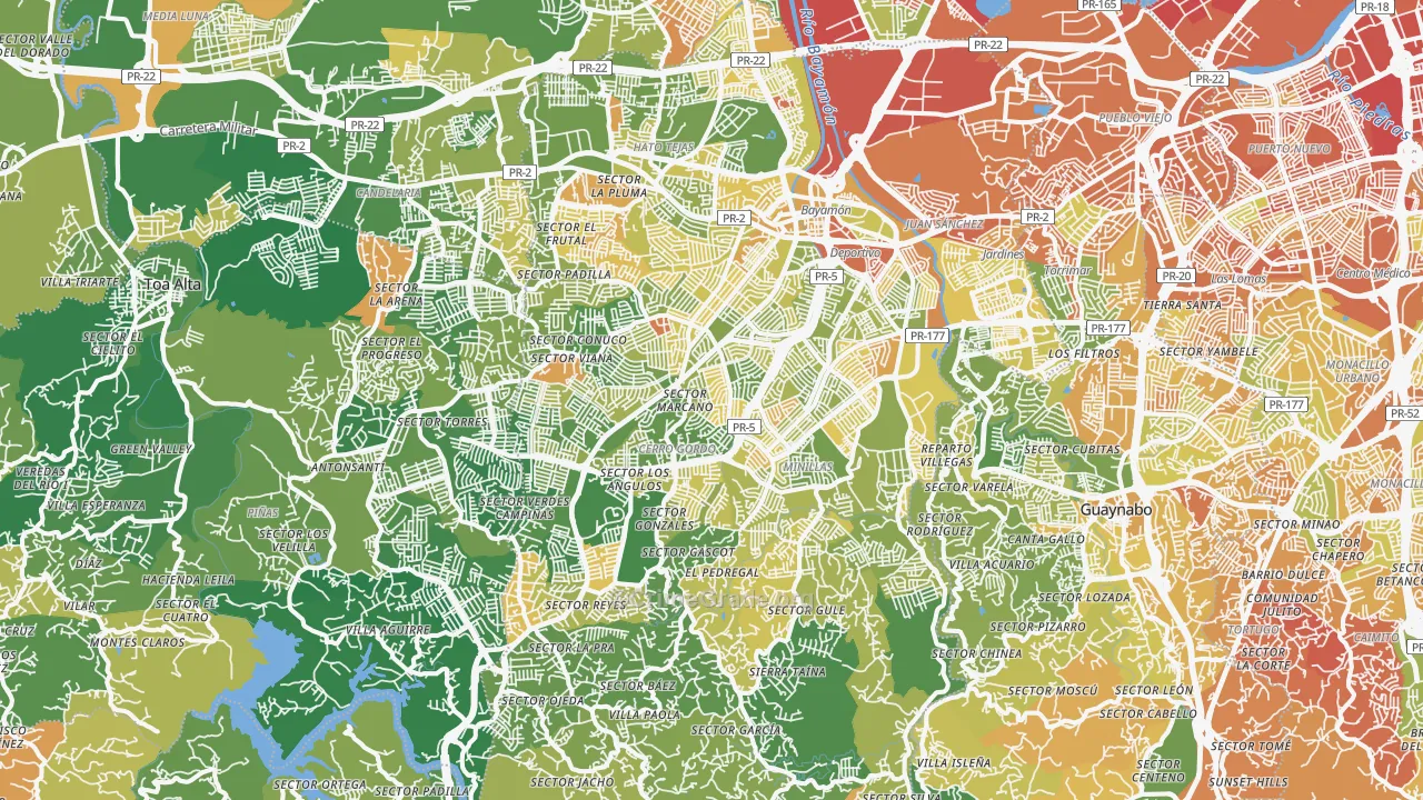 Bayamon, PR Map of Drug-Related Crime Rates