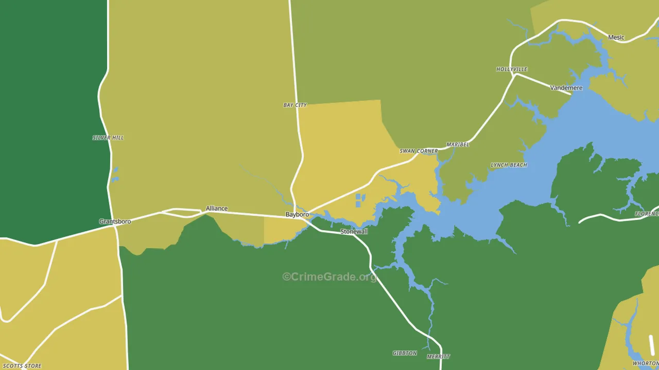 Bayboro, NC Map of Drug-Related Crime Rates