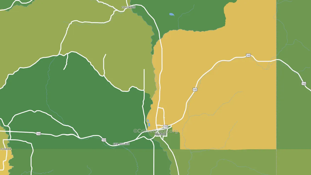 Bayfield, CO Map of Drug-Related Crime Rates